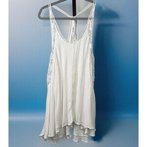 Illa Illa Crochet Boho Chic Designer Mini Dress White Layer Y Back Coverup Small